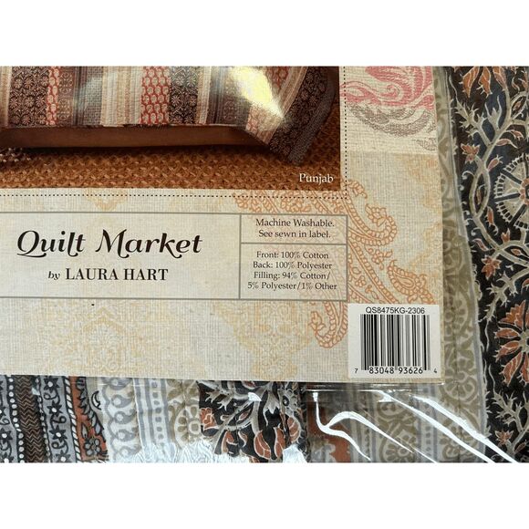 Quilt Market By Laura Hart King Size Quilt Set w/ Shams Cream/Brown, Cabincore - Picture 5 of 9